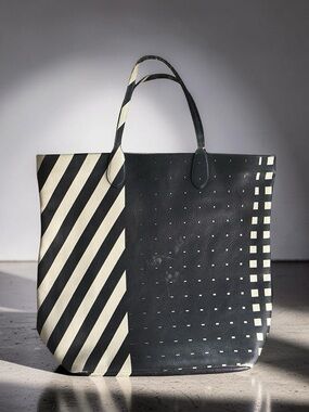 Rare BALLY x Art Basel Leather Tote -  stripped two tone - black interior